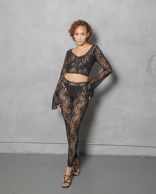 Room 1.11 Lace Metal Faux Thong Body Stocking Set